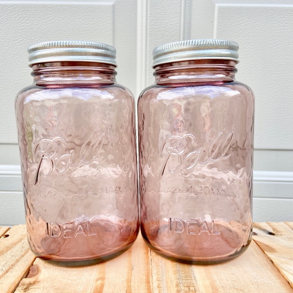 Set of 2 ROSE PINK vintage style Ball Mason jar, QUART Size - NEW!  Glass Vase - Picture 1 of 12